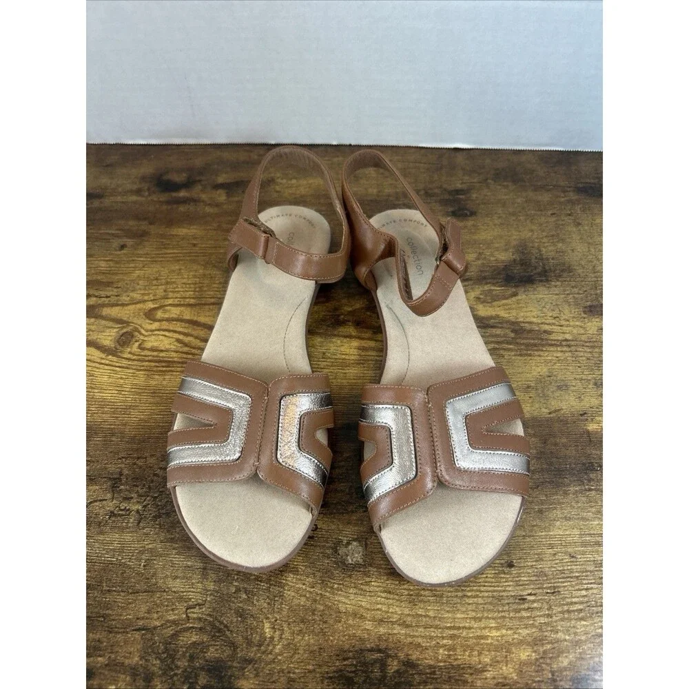 Collection By Clarke’s Ada Mist Women’s Sz 9 Leather Brown Silver Sandals
